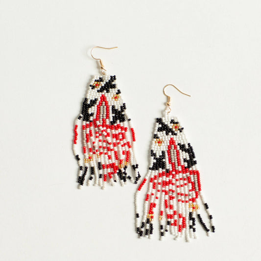 Beaded Red & Ivory Earring