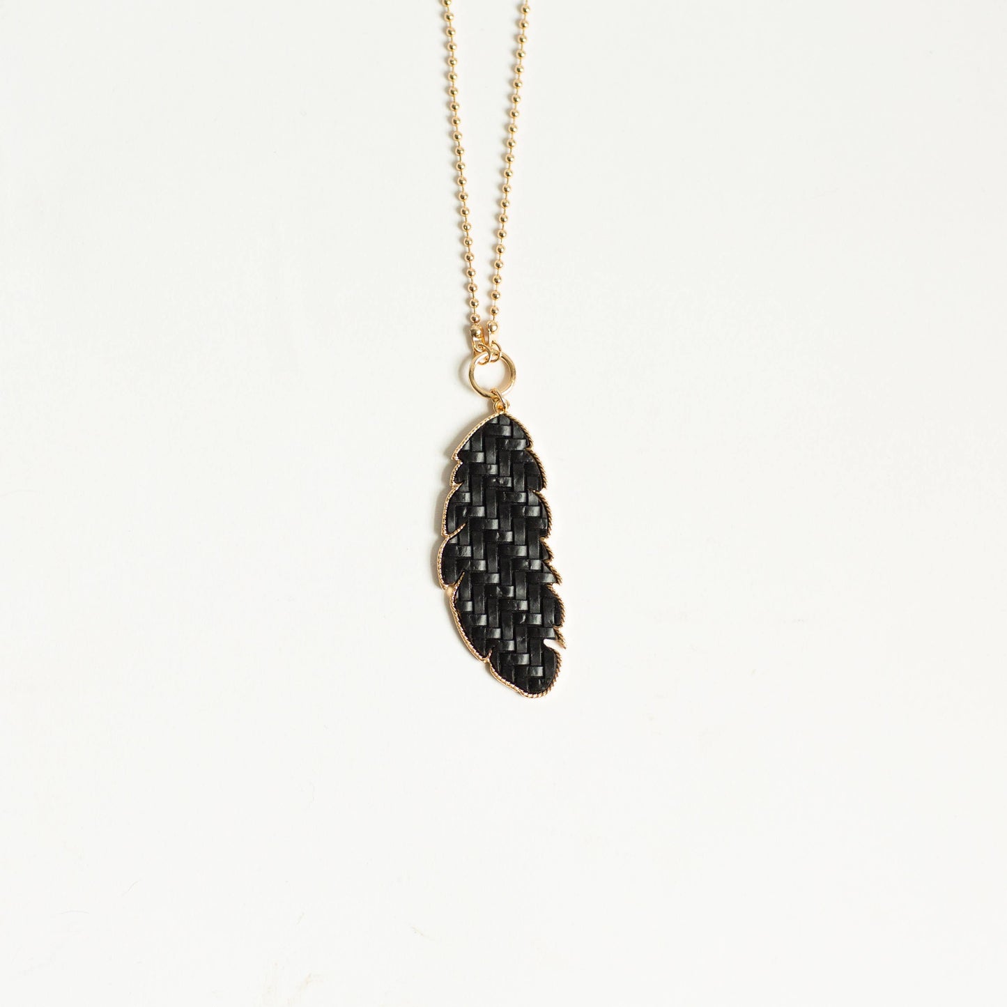 Paige Long Drop Pattern Necklace - Black & Gold