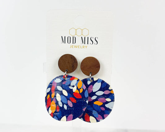 Kaleidoscope Round Cork + Leather Earrings