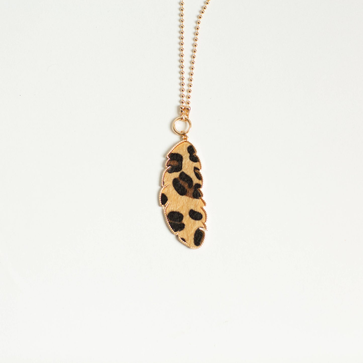 Paige Long Drop Pattern Necklace - Leopard