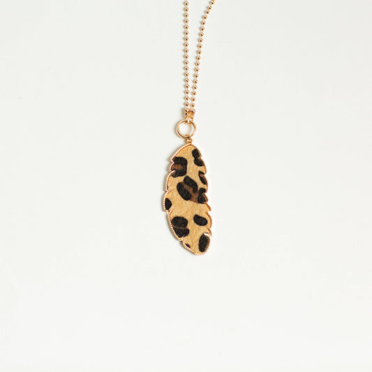 Paige Long Drop Pattern Necklace - Leopard