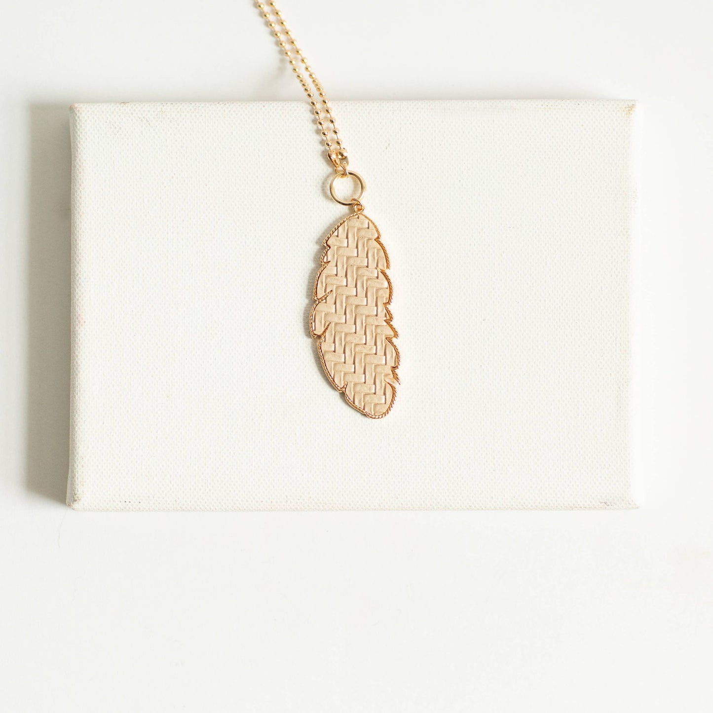 Paige Long Drop Pattern Necklace - Cream Weave