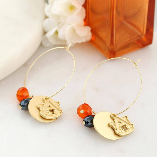 Auburn Matte Gold Logo Hoop Earrings