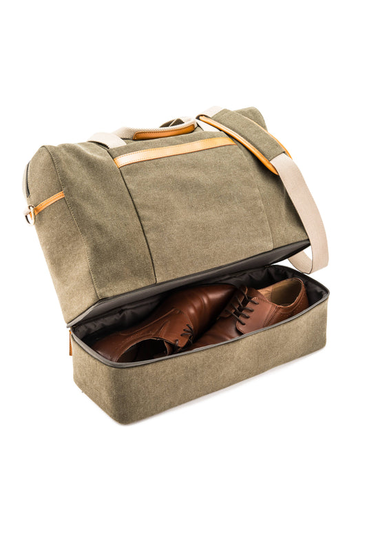 Weekend Carry On Bag - Genuine Leather & Canvas