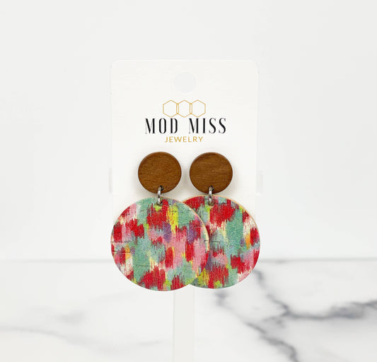 Trippie Red Cork + Leather Round Earrings