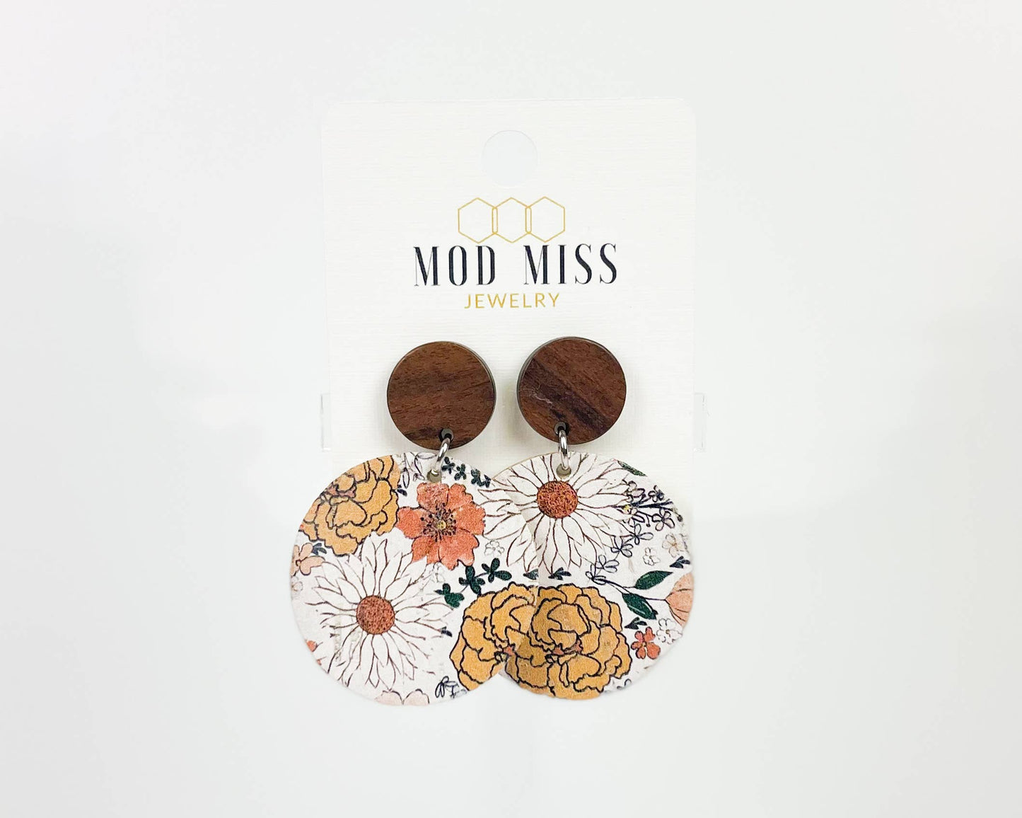 Boho Blooms Round Cork + Leather Earrings