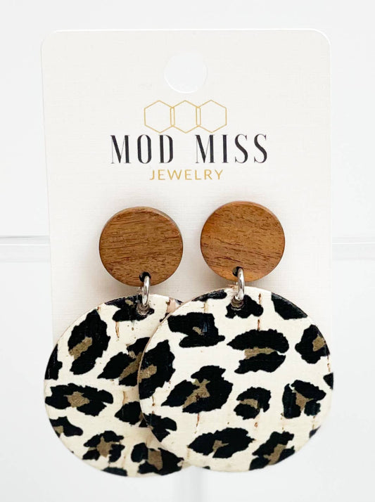 Cork+Leather Round Earring "Leopard Light''