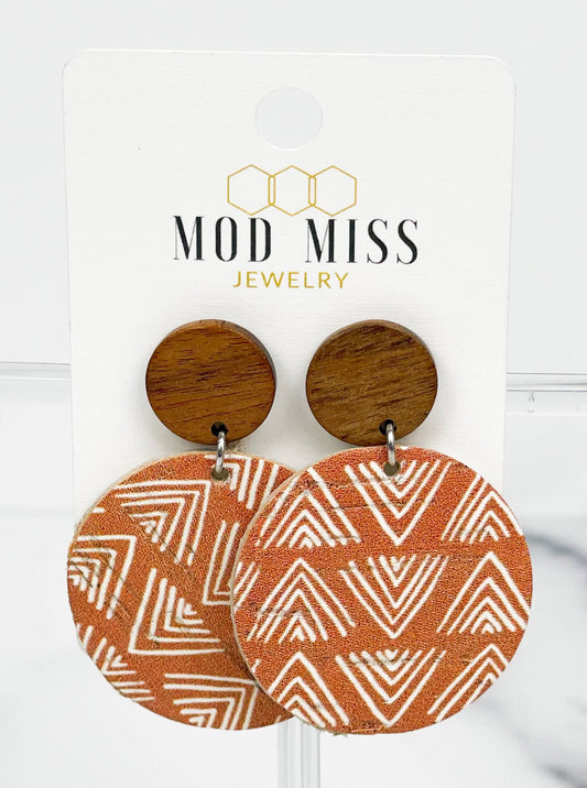 Mud Cloth Cork + Leather Round Earrings