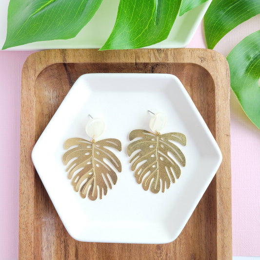 Belize Earrings / Brass Monstera Leaf Dangle Earring